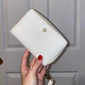 Tory Burch white wristlet/wallet